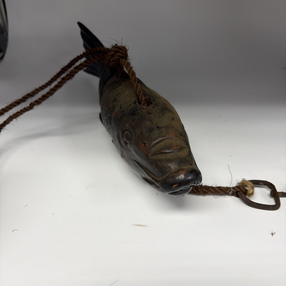 Antique Hand Japanese Carved Wood Jizai Kagi (Koi fish) Fire Place Hook 18 1/4" - Picture 5 of 5